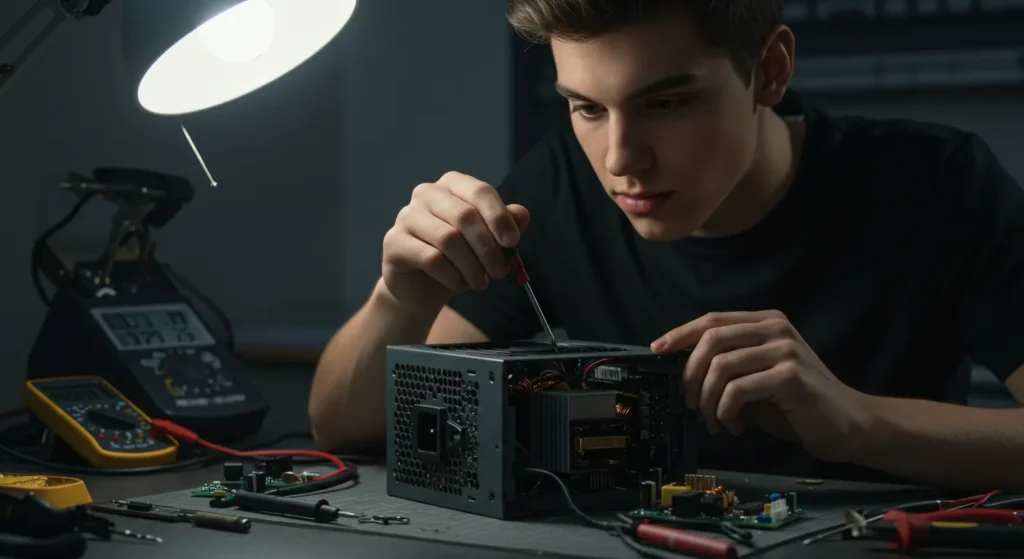 revisando la fuente de poder de la pc